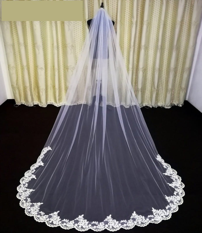 Lace Edge One Layer Cathedral Wedding Veil with Comb - TulleLux Bridal Crowns &  Accessories 