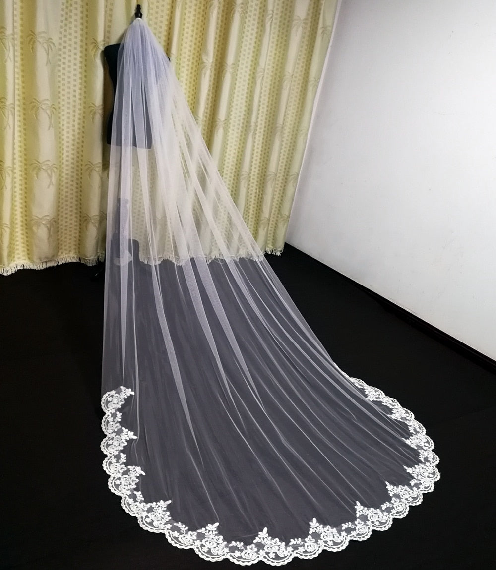TOPQUEEN V73 Soft Veil Lace Wedding Veil Long with Comb