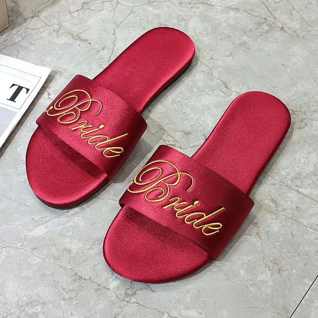 Load image into Gallery viewer, Wedding Party Satin Slippers for Bride Bridesmaid Bachelorette Party Team Bride - TulleLux Bridal Crowns &amp;amp;  Accessories 
