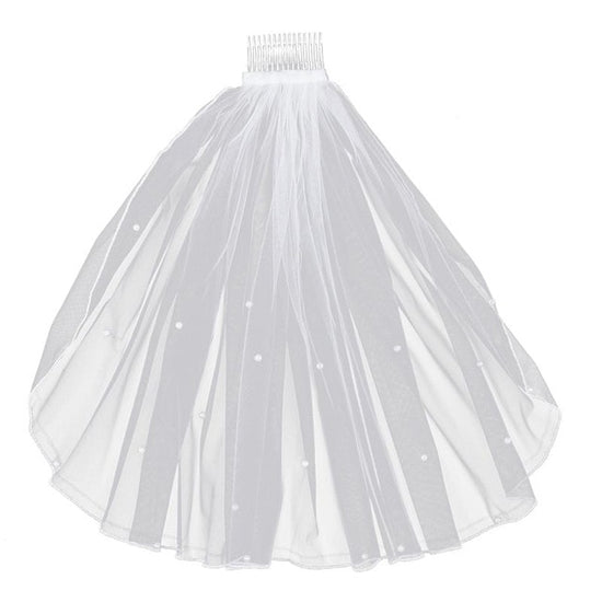 Load image into Gallery viewer, Simple Tulle Pearl Shoulder Length Wedding Veil with Hair Comb - TulleLux Bridal Crowns &amp;amp;  Accessories 
