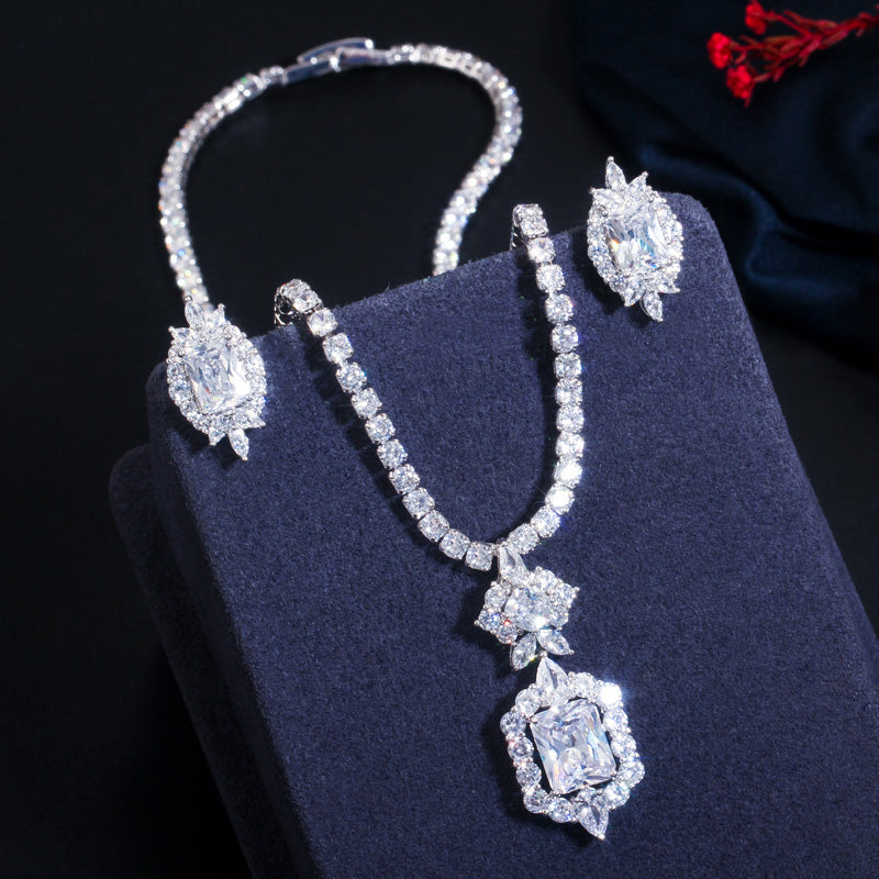 
                      
                        Shiny Yellow White Cubic Zirconia Stone Round Tennis Necklace and Earring Set Party Jewelry Accessory
                      
                    