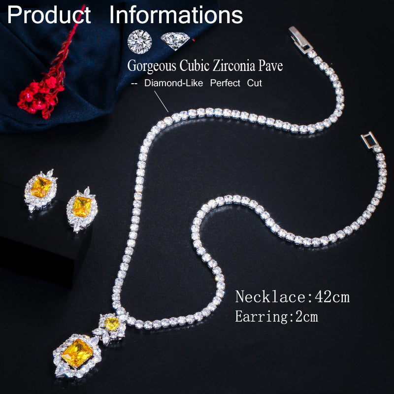 
                      
                        Shiny Yellow White Cubic Zirconia Stone Round Tennis Necklace and Earring Set Party Jewelry Accessory
                      
                    