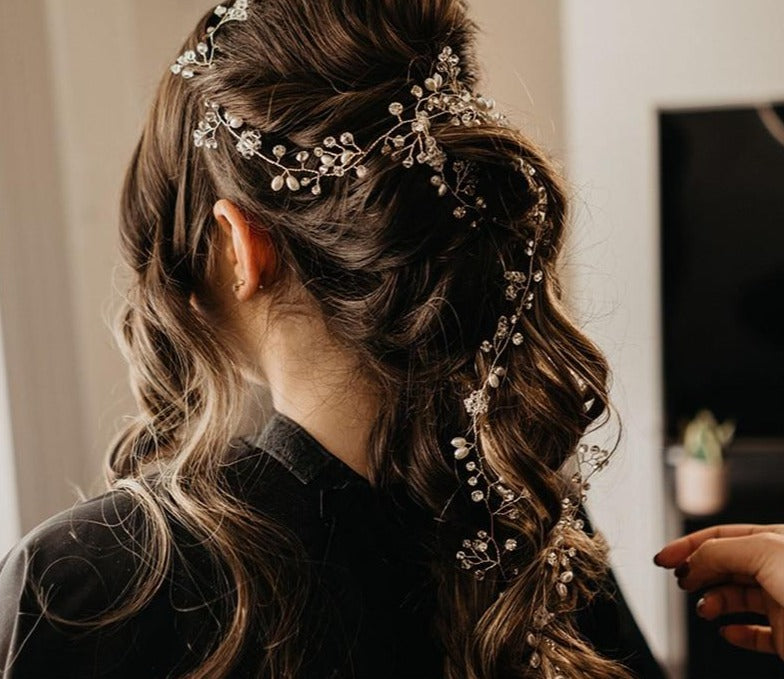 Handmade Hair Vine Sparkling Crystal Floral Pearls Wedding Hair Jewelry - TulleLux Bridal Crowns &  Accessories 