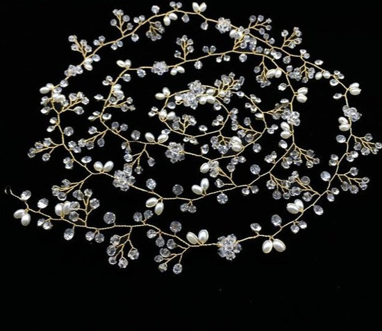 Handmade Hair Vine Sparkling Crystal Floral Pearls Wedding Hair Jewelry - TulleLux Bridal Crowns &  Accessories 
