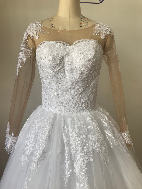 Long Sleeve  Lace Gown Wedding Dress Plus Size Bridal Ball Gown - TulleLux Bridal Crowns &  Accessories 