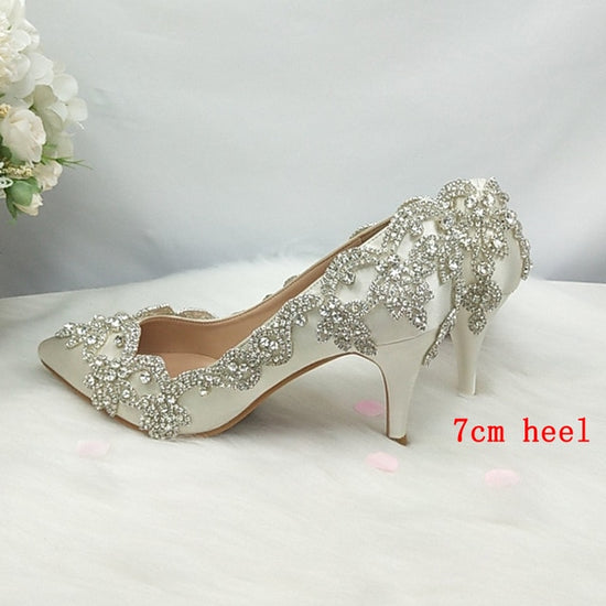 Ivory Crystal Pointed High Heels Wedding Shoes - TulleLux Bridal Crowns &  Accessories 