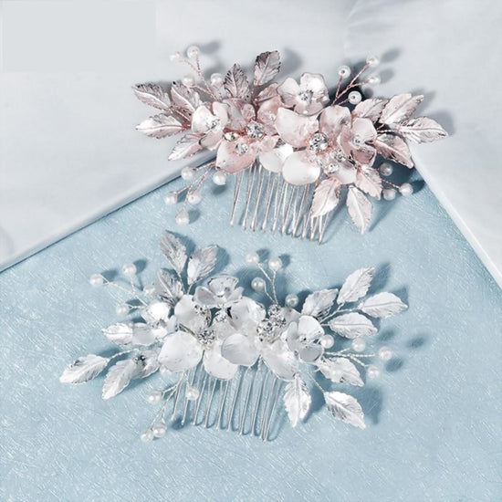 Rhinestone Crystal Flower Leaf Bridal Wedding Hair Comb