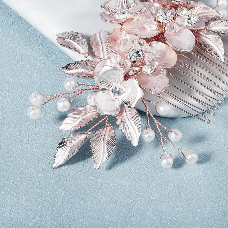 Load image into Gallery viewer, Rhinestone Crystal Flower Leaf Bridal Wedding Hair Comb
