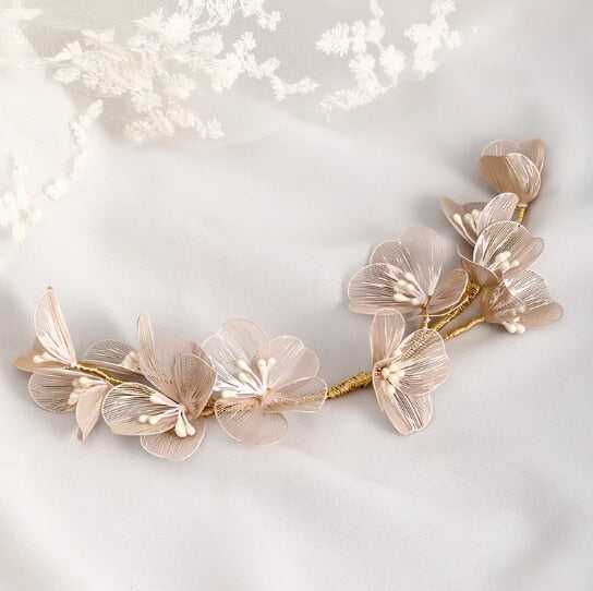 Load image into Gallery viewer, Gold Flower Pearl Headband Tiara Wedding Bridal Princess Headband Bridal Accessories - TulleLux Bridal Crowns &amp;amp;  Accessories 

