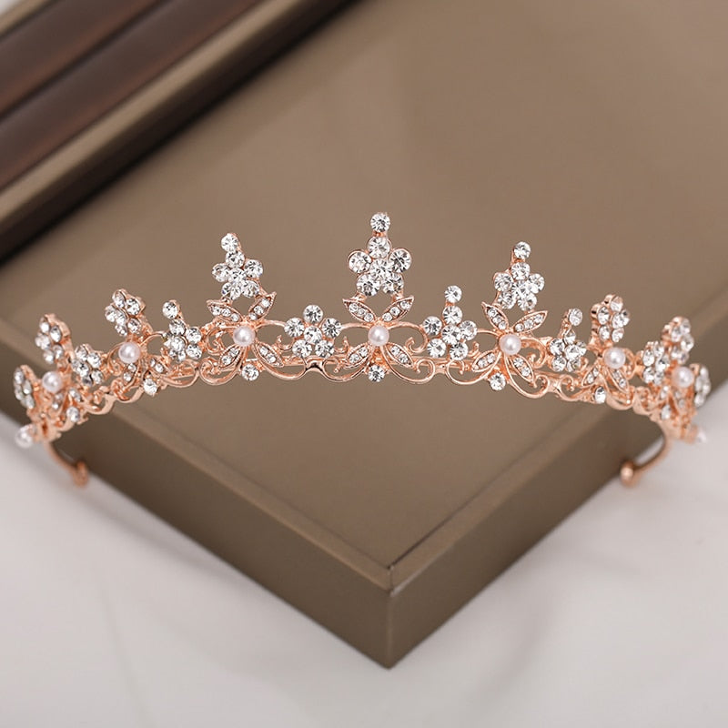 Rose Gold Flower Bride  Wedding Tiara Crown Headband - TulleLux Bridal Crowns &  Accessories 