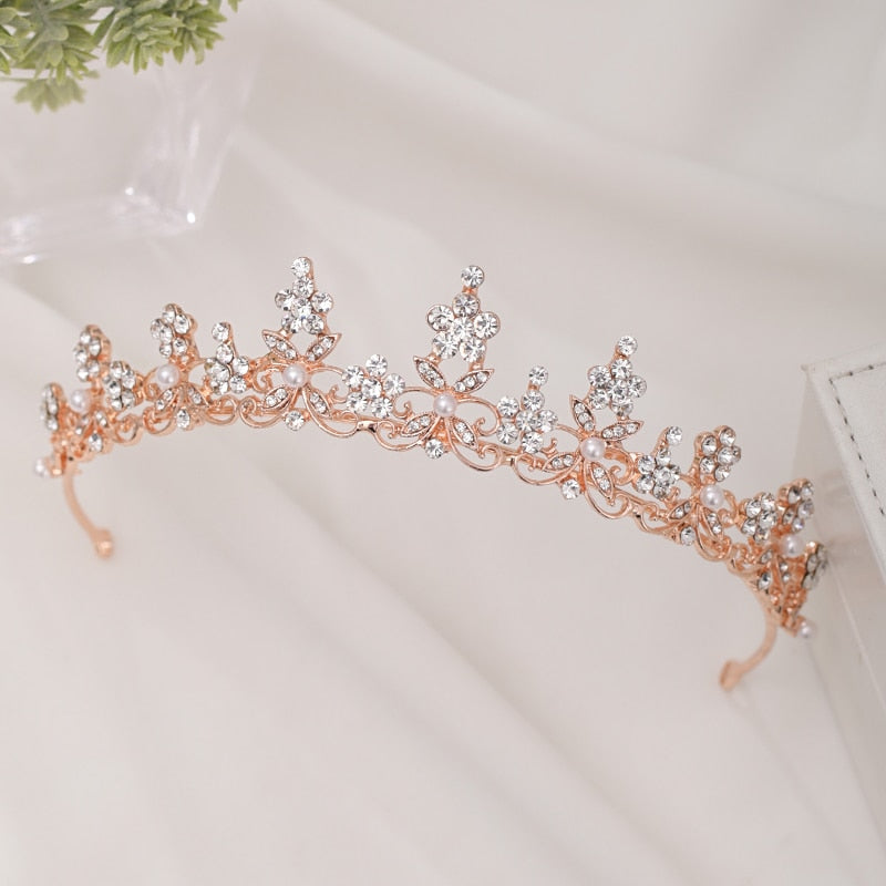 Rose Gold Flower Bride  Wedding Tiara Crown Headband - TulleLux Bridal Crowns &  Accessories 