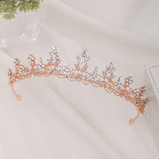 Rose Gold Flower Bride Wedding Tiara Crown Headband – TulleLux Bridal ...