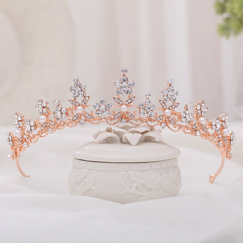 Load image into Gallery viewer, Rose Gold Flower Bride  Wedding Tiara Crown Headband - TulleLux Bridal Crowns &amp;amp;  Accessories 
