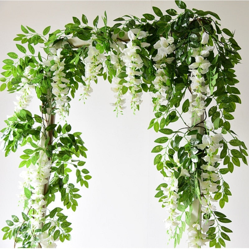 Wisteria Artificial Flower Vine Ivy Leaf Garland Silk Rose Flowers Wed –  TulleLux Bridal Crowns & Accessories
