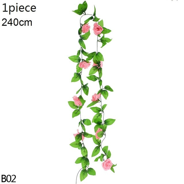 LIZEALUCKY Artificial Rose Vine Flowers with Green Leaves Fake Silk Rose  Hanging Vine Flowers Garland Ivy Plants for Home Wedding Party Garden Wall