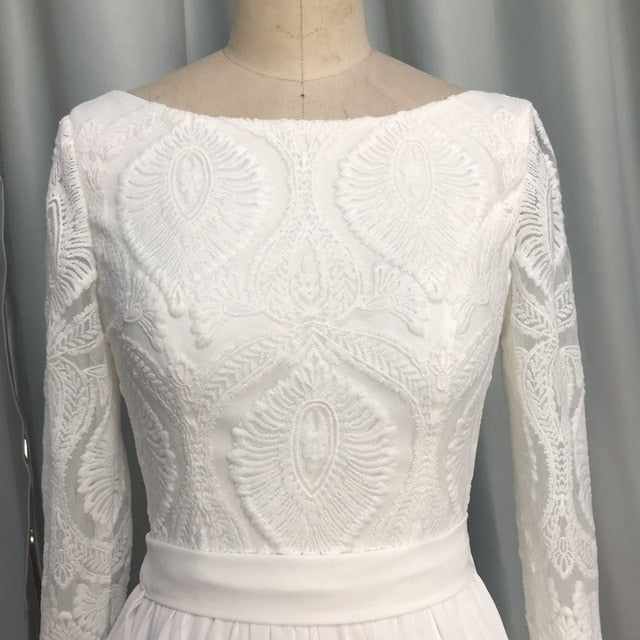 
                      
                        Boho Long Sleeves Lace  Elegant Wedding Dress Chiffon Detachable Train - TulleLux Bridal Crowns &  Accessories 
                      
                    