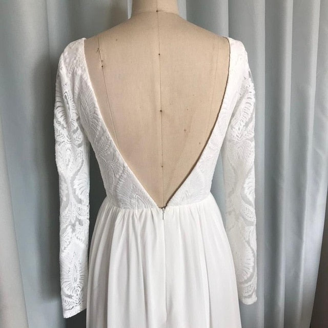 
                      
                        Boho Long Sleeves Lace  Elegant Wedding Dress Chiffon Detachable Train - TulleLux Bridal Crowns &  Accessories 
                      
                    