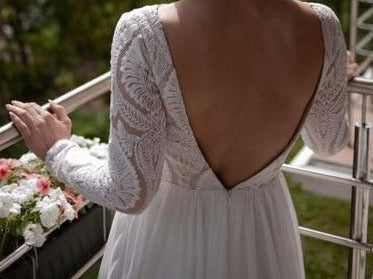 
                      
                        Boho Long Sleeves Lace  Elegant Wedding Dress Chiffon Detachable Train - TulleLux Bridal Crowns &  Accessories 
                      
                    