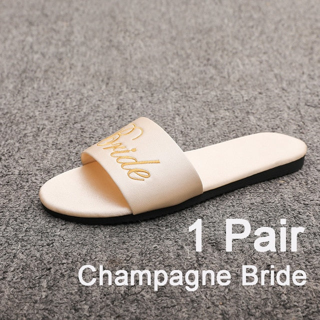 Load image into Gallery viewer, Wedding Party Satin Slippers for Bride Bridesmaid Bachelorette Party Team Bride - TulleLux Bridal Crowns &amp;amp;  Accessories 
