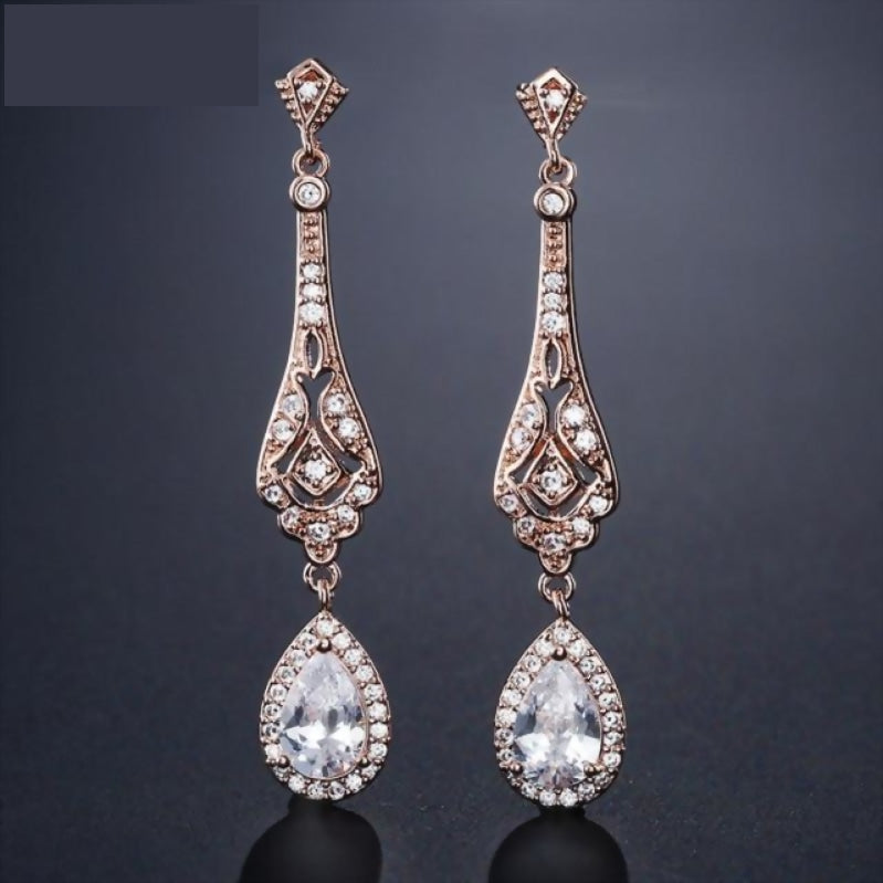 Crystal Long Drop Earrings Vintage Teardrop Bridal Party Wedding Jewelry - TulleLux Bridal Crowns &  Accessories 