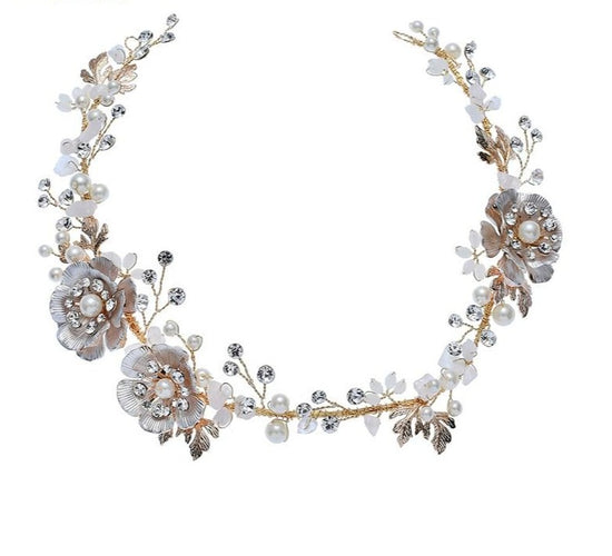 Load image into Gallery viewer, Floral Pearl Bridal Hair Vine Accessories Headband - TulleLux Bridal Crowns &amp;amp;  Accessories 
