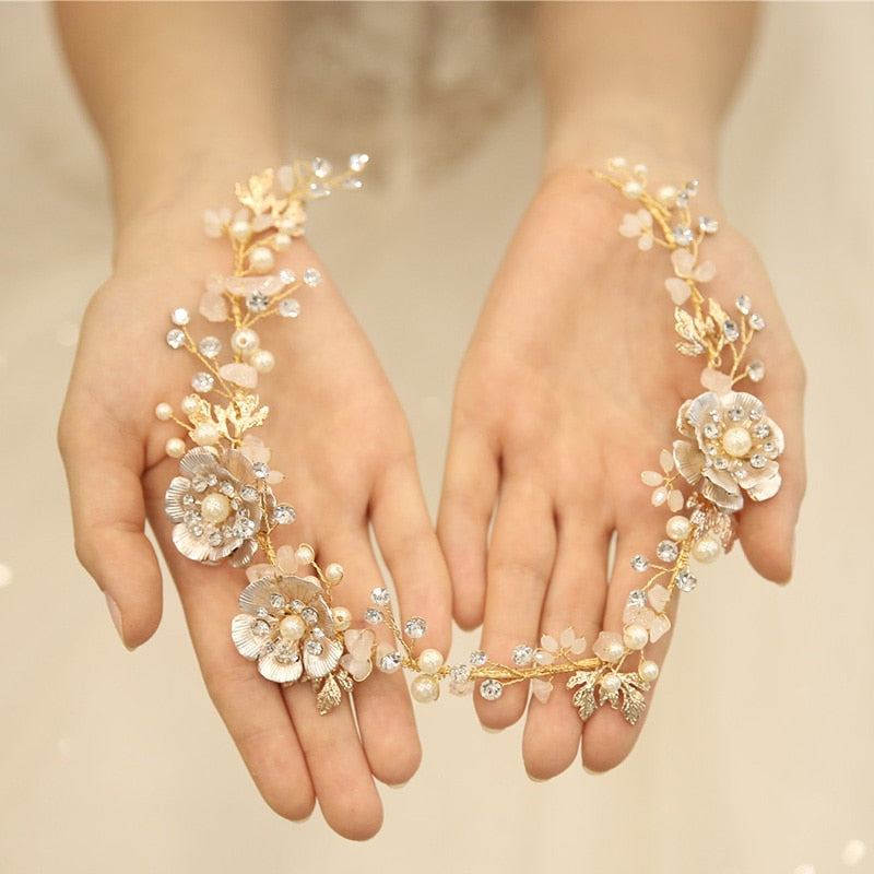 Load image into Gallery viewer, Floral Pearl Bridal Hair Vine Accessories Headband - TulleLux Bridal Crowns &amp;amp;  Accessories 
