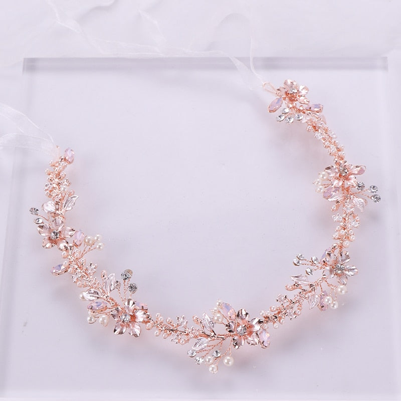 Rose Gold Crystal Pearl Flower Handmade Bridal Tiara - TulleLux Bridal Crowns &  Accessories 