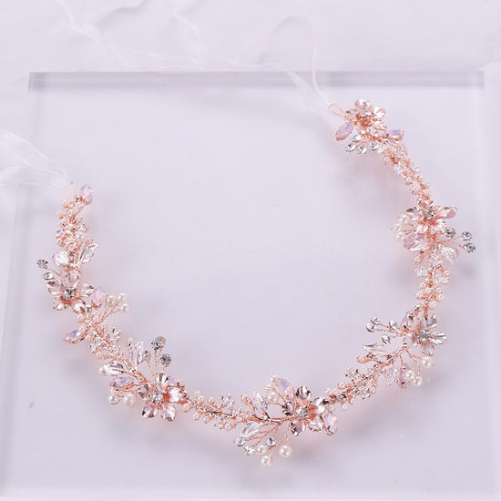 Load image into Gallery viewer, Rose Gold Crystal Pearl Flower Handmade Bridal Tiara - TulleLux Bridal Crowns &amp;amp;  Accessories 
