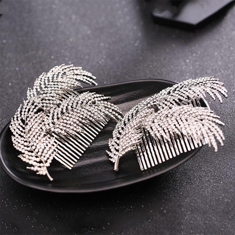 1pc Silver Color Rhinestone Leaf Hair Comb Tiara de Noiva - TulleLux Bridal Crowns &  Accessories 