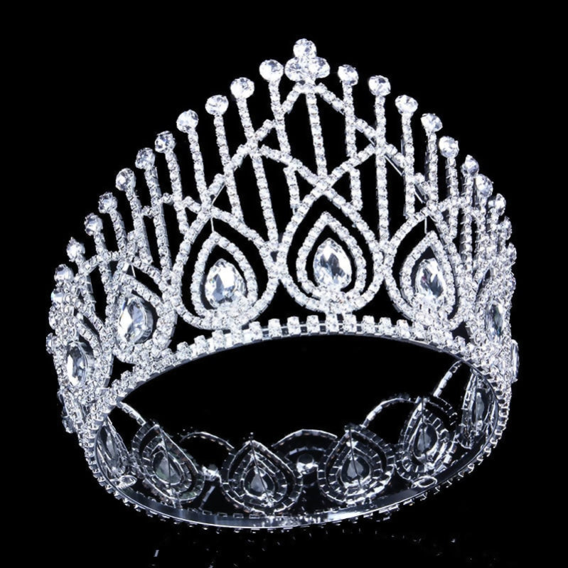 Large  Round Vintage Rhinestone Crystal King Queen Pageant Tiara Crown