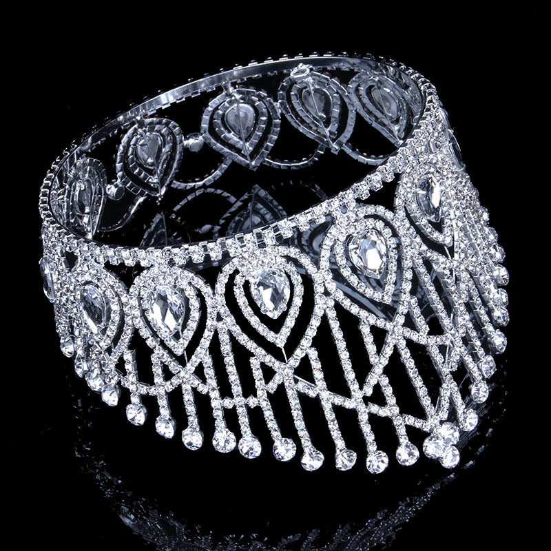 Large  Round Vintage Rhinestone Crystal King Queen Pageant Tiara Crown