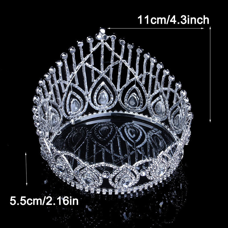 Load image into Gallery viewer, Large  Round Vintage Rhinestone Crystal King Queen Pageant Tiara Crown

