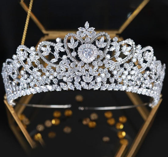 Wedding Bridal Tiaras Full Cubic Zirconia  Crowns Heart Shape - TulleLux Bridal Crowns &  Accessories 