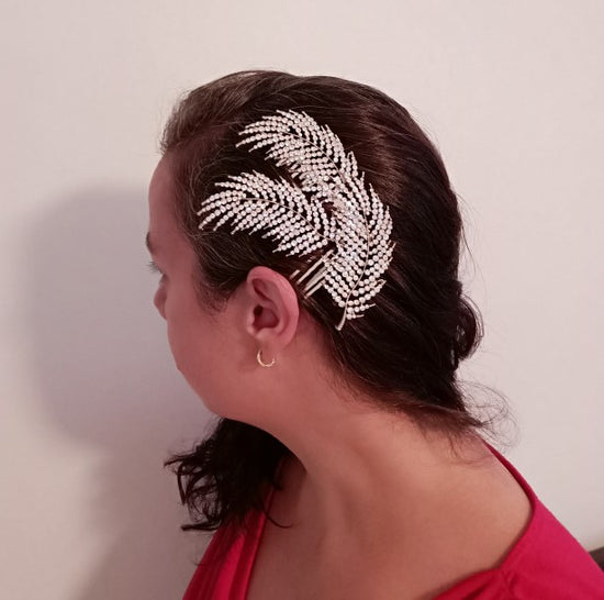 1pc Silver Color Rhinestone Leaf Hair Comb Tiara de Noiva - TulleLux Bridal Crowns &  Accessories 