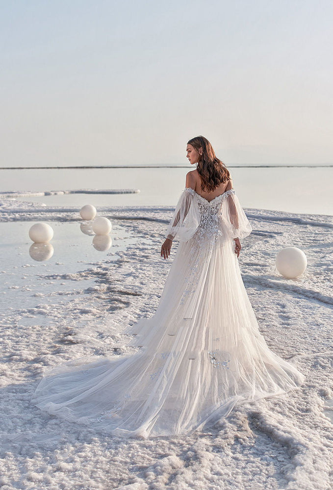 
                      
                        Off Shoulder Puff Sleeve Floral Lace Corset A Line Boho Wedding Bridal Dress
                      
                    