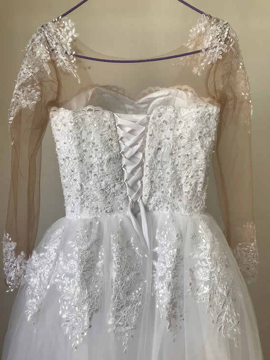Long Sleeve Lace Gown Wedding Dress Plus Size Bridal Ball Gown ...