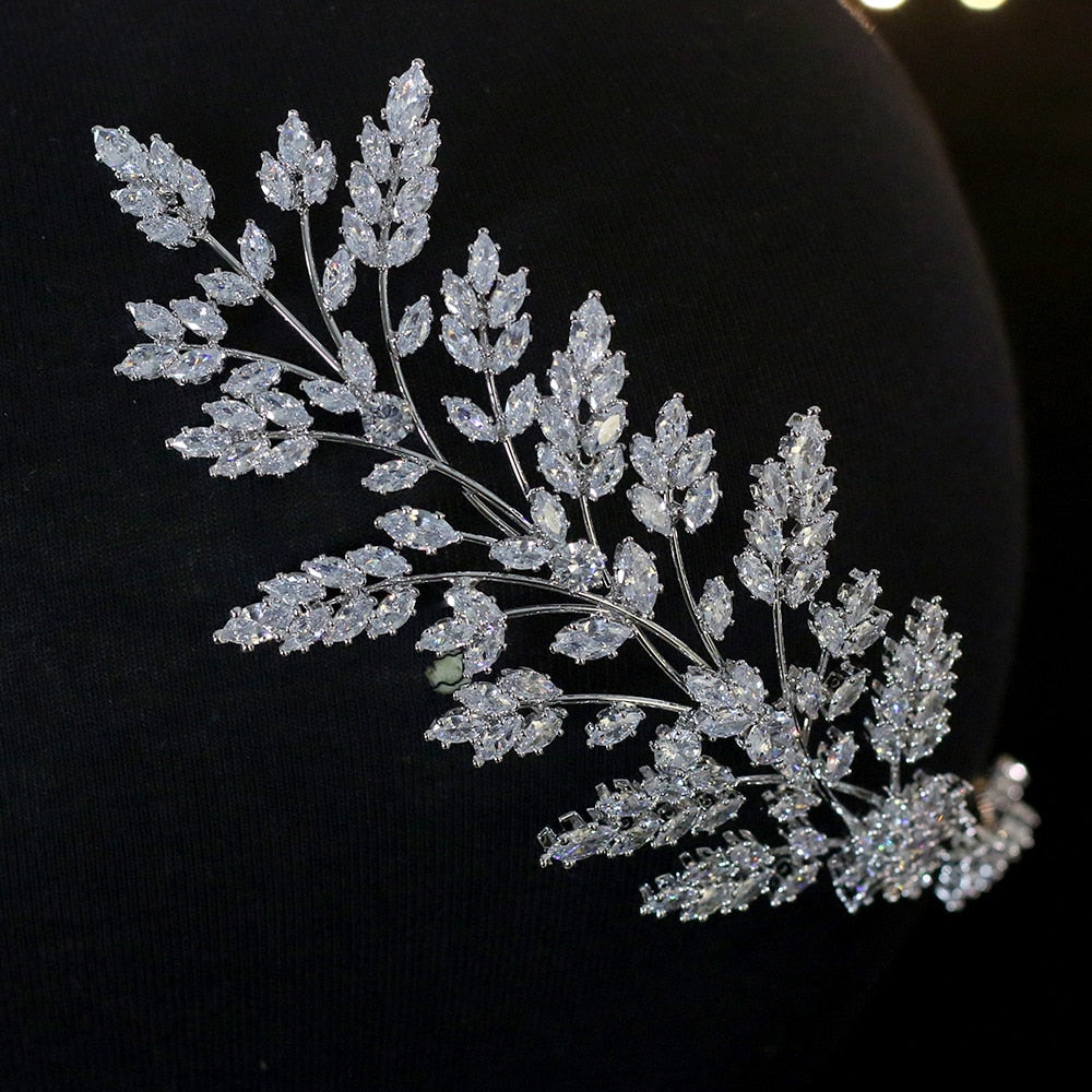 
                      
                        Cubic Zirconia Leaf Tiara Wedding Headband - TulleLux Bridal Crowns &  Accessories 
                      
                    