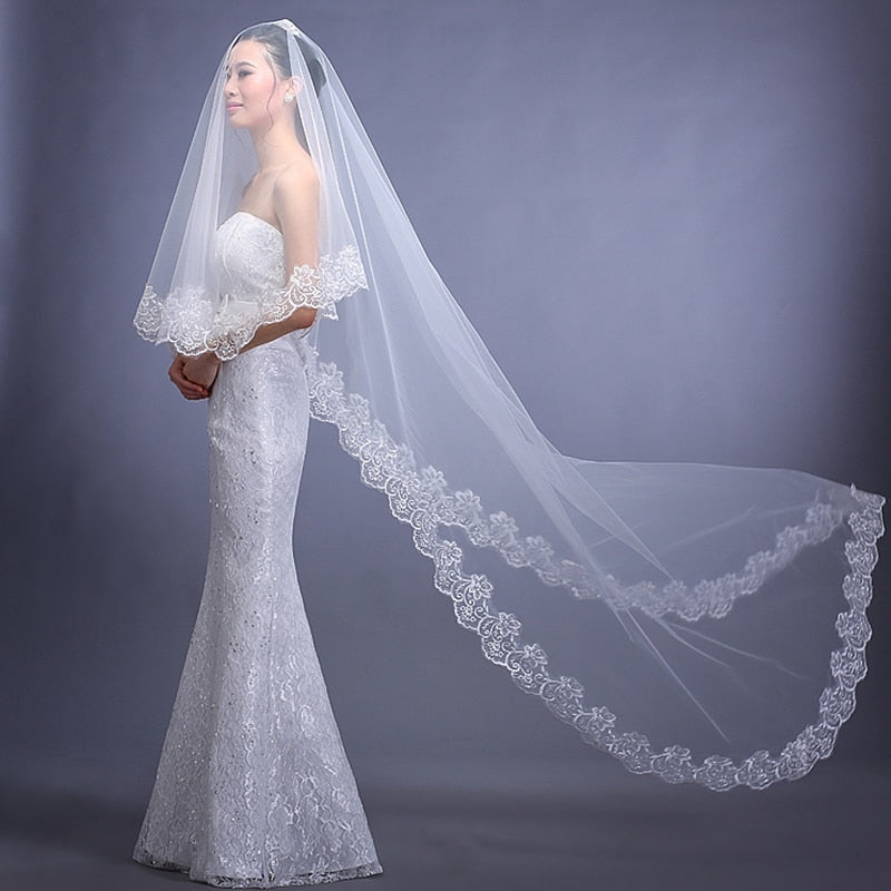 Luxury Cathedral Length Bridal Veils 3m/4m/5m Long Vestido De Noiva Longo Wedding  Veil Ivory Or White Bridal Veil - AliExpress