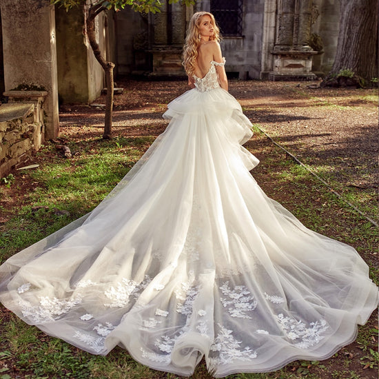 Appliques Lace Flower Crystal 2 Piece Mermaid Wedding Dress With Detachable Train - TulleLux Bridal Crowns &  Accessories 