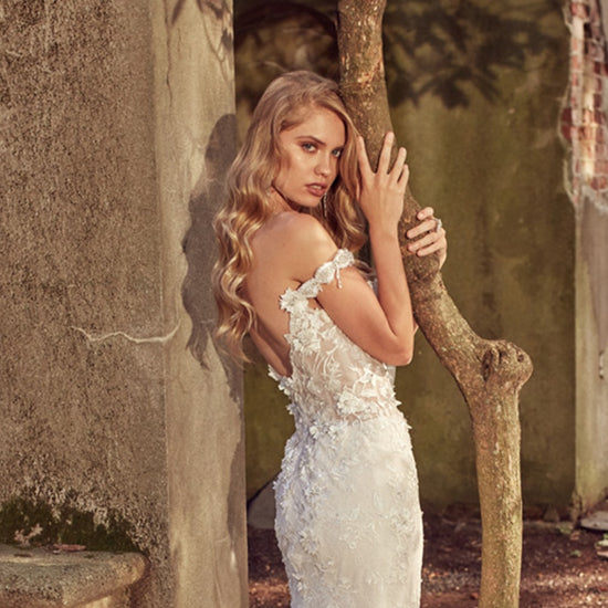 Appliques Lace Flower Crystal 2 Piece Mermaid Wedding Dress With Detachable Train - TulleLux Bridal Crowns &  Accessories 