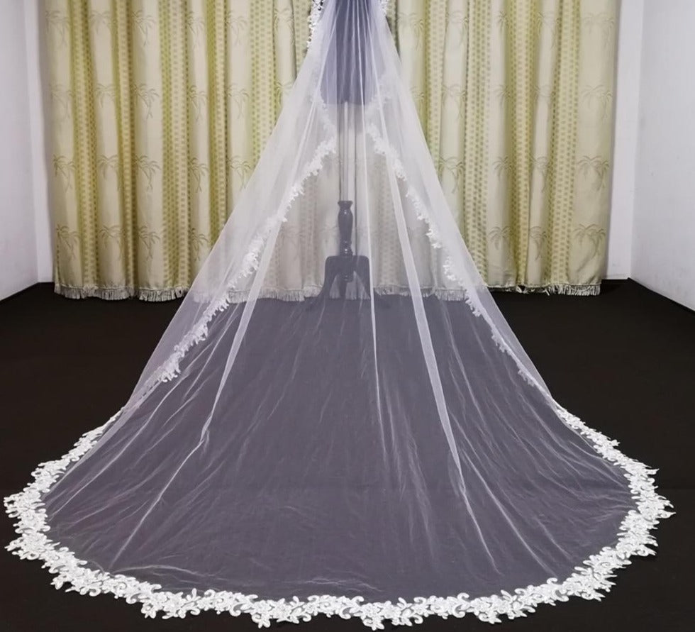 
                      
                        3 Meter Bridal Veil Applique Edge Cathedral Wedding Veil With Comb - TulleLux Bridal Crowns &  Accessories 
                      
                    