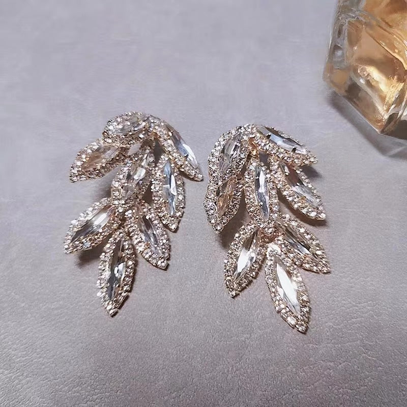 Load image into Gallery viewer, Luxury Zircon Leaf Earrings For Women Jewelry Statement Earrings - TulleLux Bridal Crowns &amp;amp;  Accessories 
