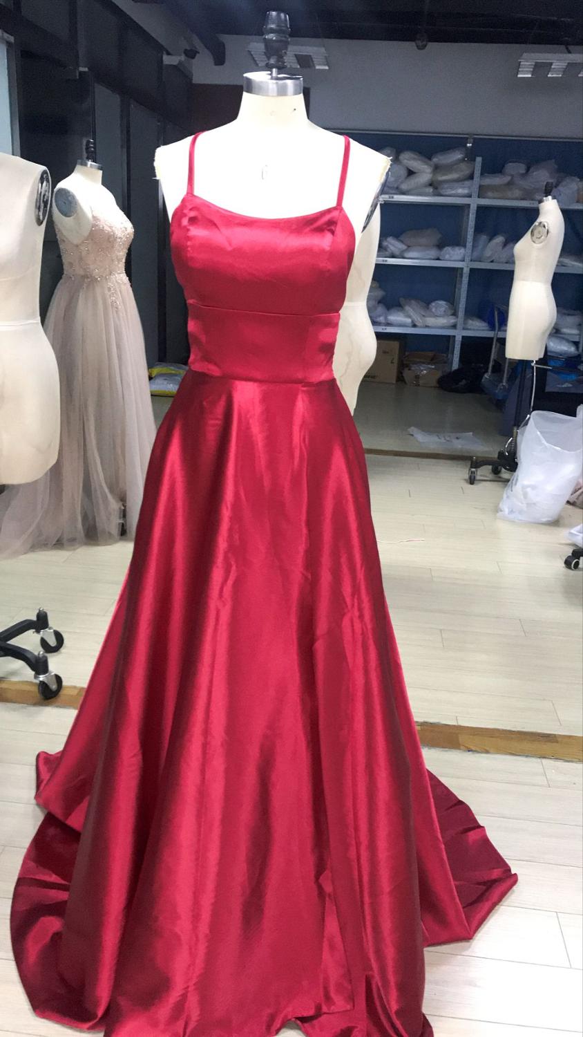 Backless Spaghetti Strap Split Red Sexy Prom Dress
