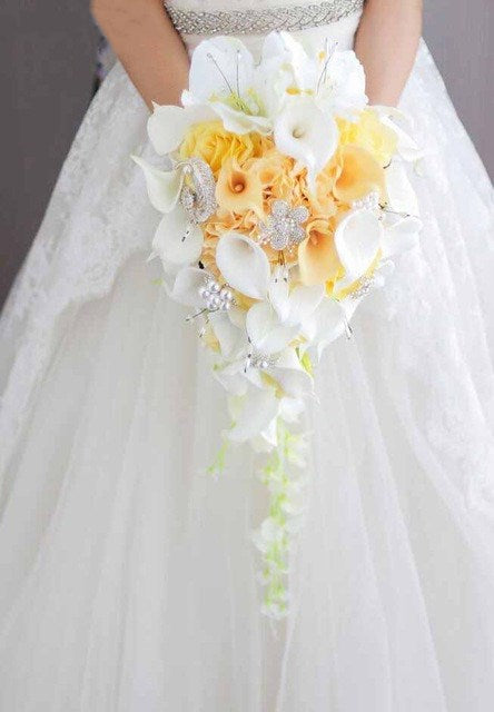 Waterfall Ivory Wedding Flower Bridal Bouquets Artificial Pearls Cryst –  TulleLux Bridal Crowns & Accessories