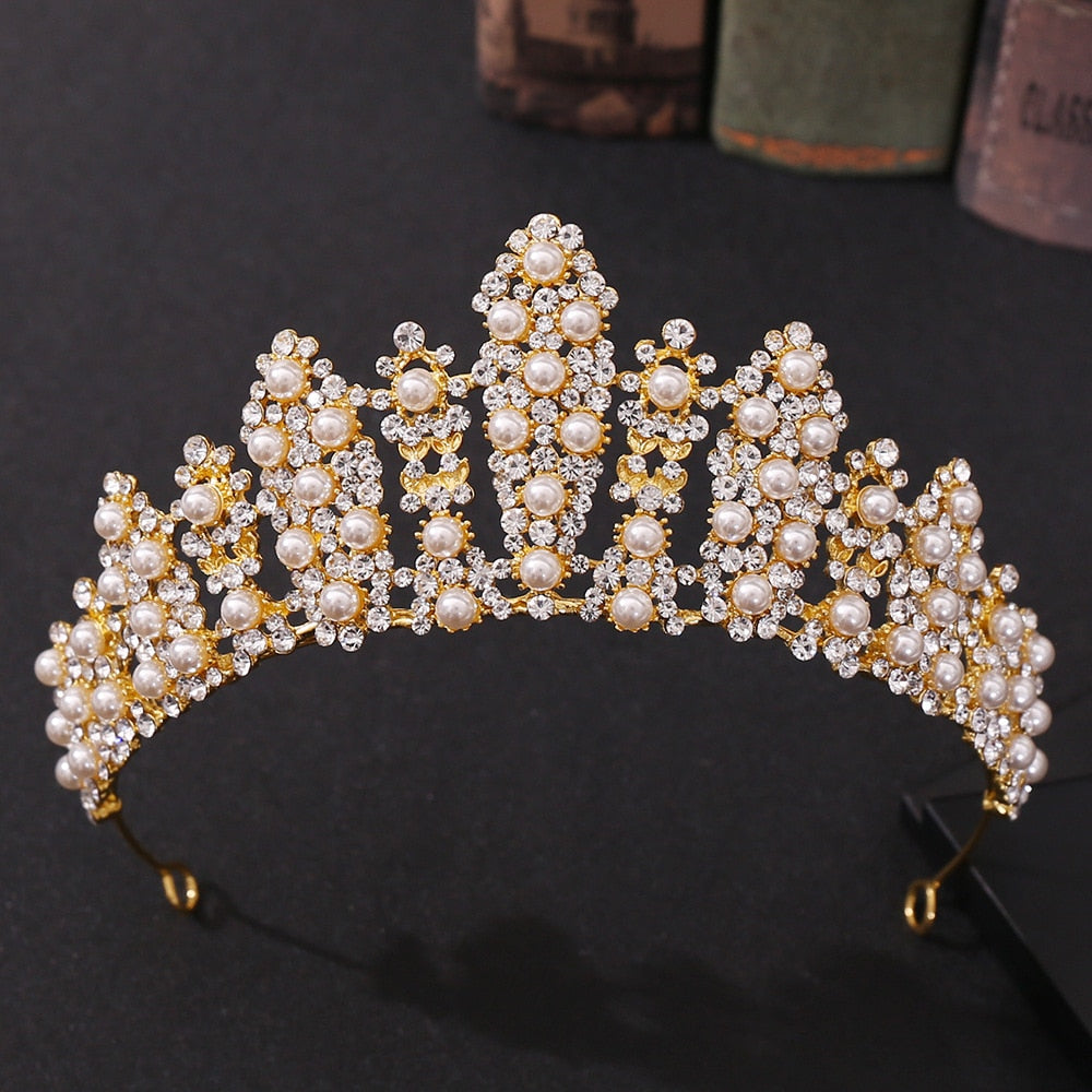Baroque Pearl Crystal Bridal Tiara Crown - TulleLux Bridal Crowns &  Accessories 