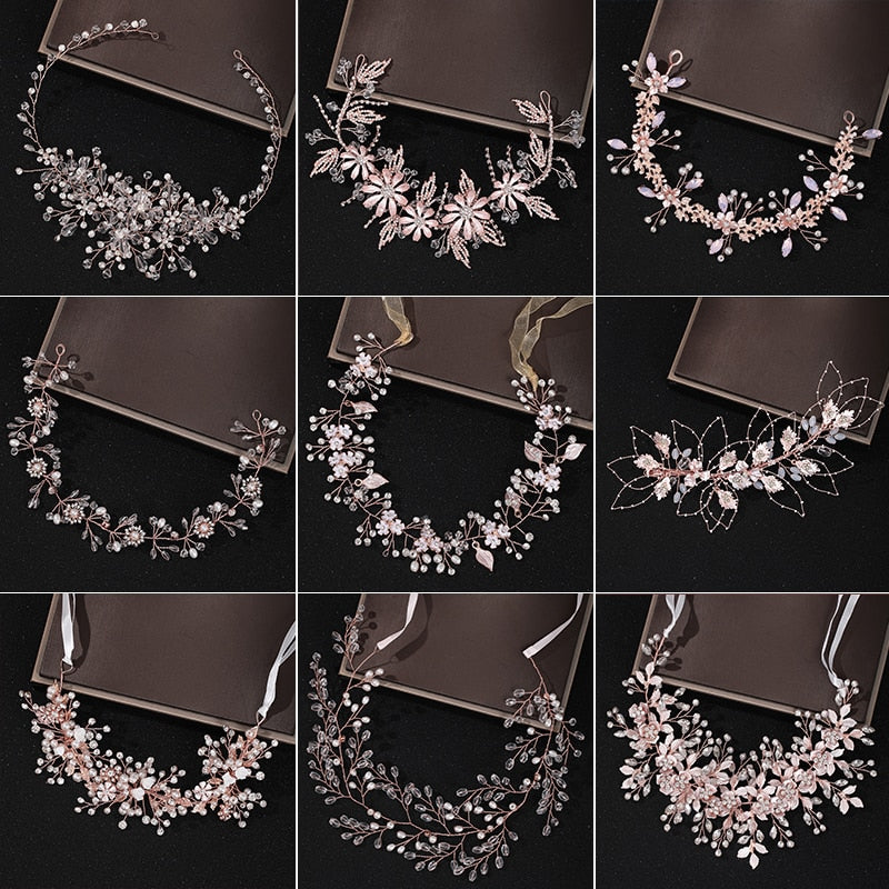 Rose Gold Wedding Crystal Pearl Flower Bridal Headband - TulleLux Bridal Crowns &  Accessories 