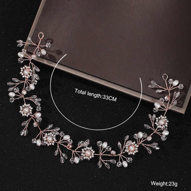 Rose Gold Wedding Crystal Pearl Flower Bridal Headband - TulleLux Bridal Crowns &  Accessories 