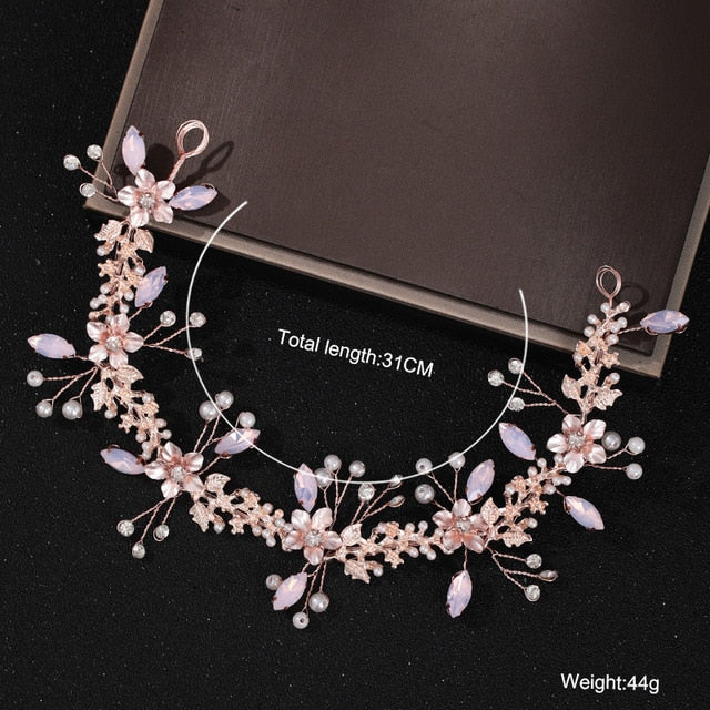 Rose Gold Wedding Crystal Pearl Flower Bridal Headband - TulleLux Bridal Crowns &  Accessories 