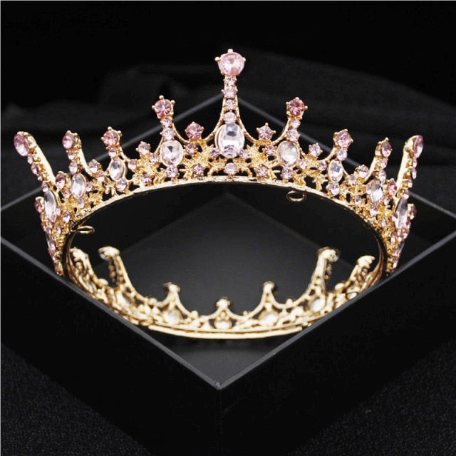 Multiple Colors Full Round Crystal Queen Crown