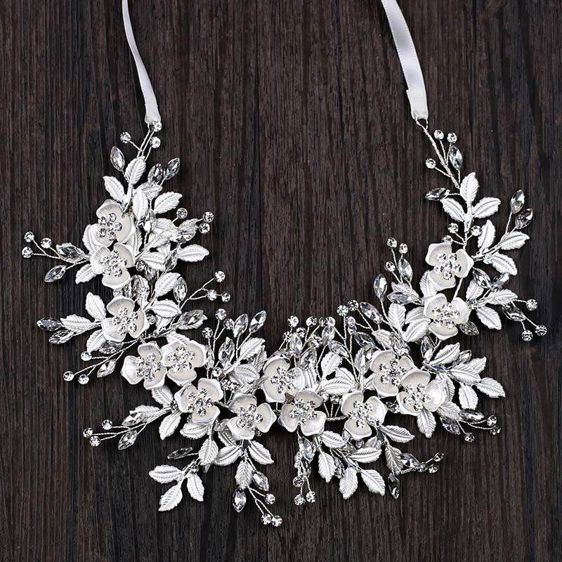 White Beaded Rhinestone Leaf Cluster Headband Hairband Wedding Hair Vine - TulleLux Bridal Crowns &  Accessories 